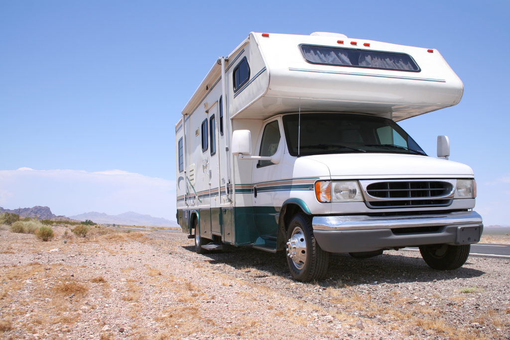 RV parked in desert