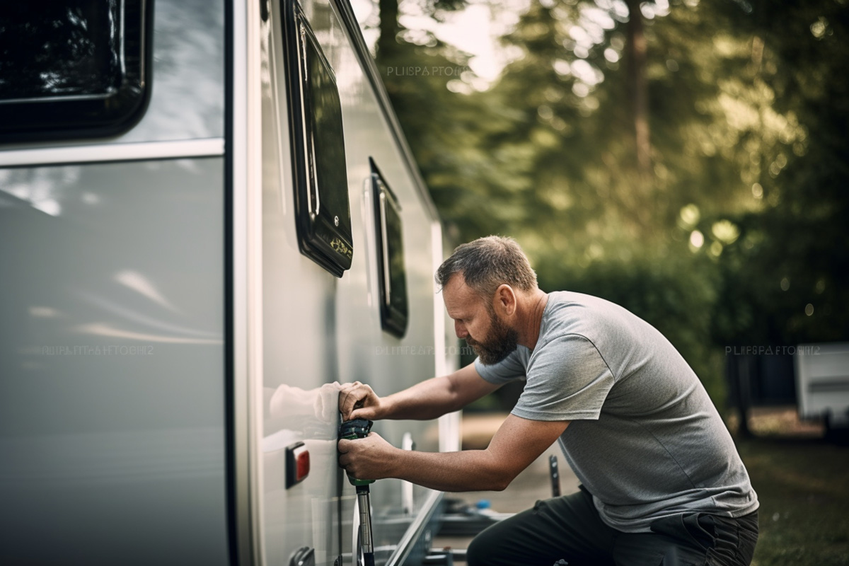 A man performing RV repair in El Paso.