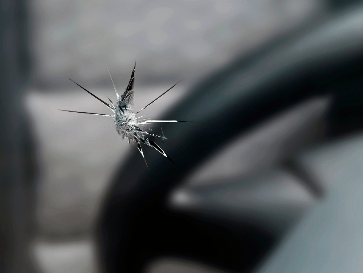A crack in a car windshield